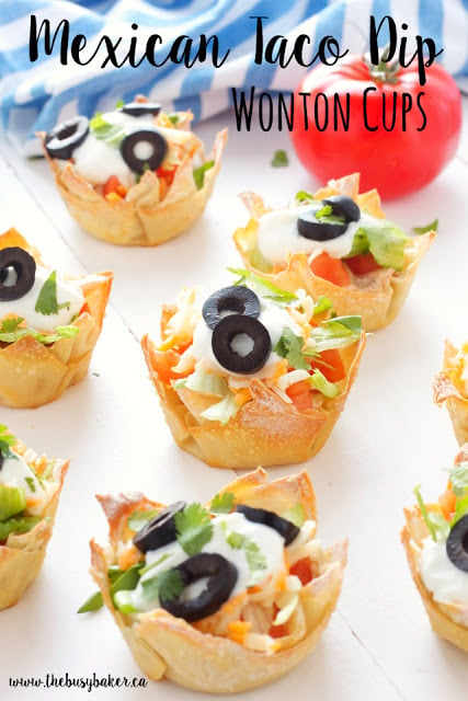 titled image (and shown): Mexican Taco Dip Wonton Cups