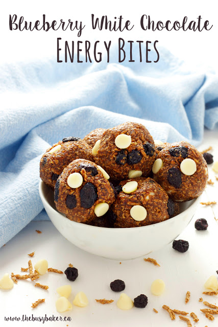 titled image (and shown): Blueberry White Chocolate Energy Bites