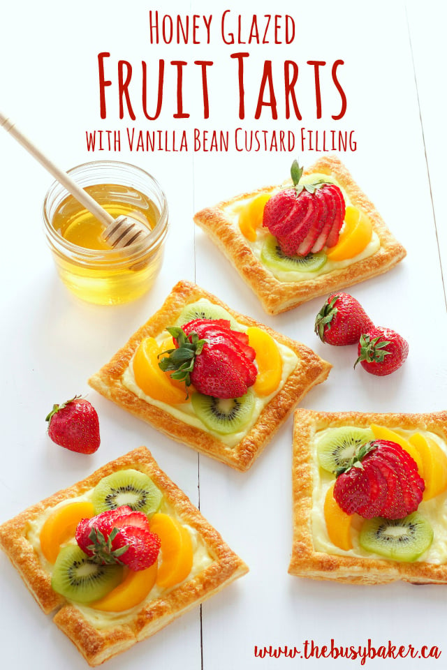 titled image (and shown) Honey Glazed Fruit Tarts with Vanilla Bean Custard Filling