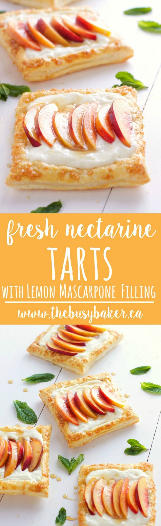 These Fresh Nectarine Tarts with Lemon Mascarpone filling are light-tasting, and a delightful treat perfect for breakfast, brunch or even dessert! Recipe from thebusybaker.ca! via @busybakerblog