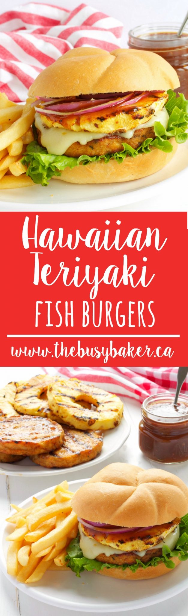 Paired with fresh pineapple, red onions and delicious teriyaki sauce, these Hawaiian Teriyaki Fish Burgers are a delicious and healthy meal for summer! Recipe from thebusybaker.ca! via @busybakerblog