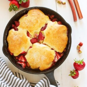 Strawberry Rhubarb Skillet Cobbler