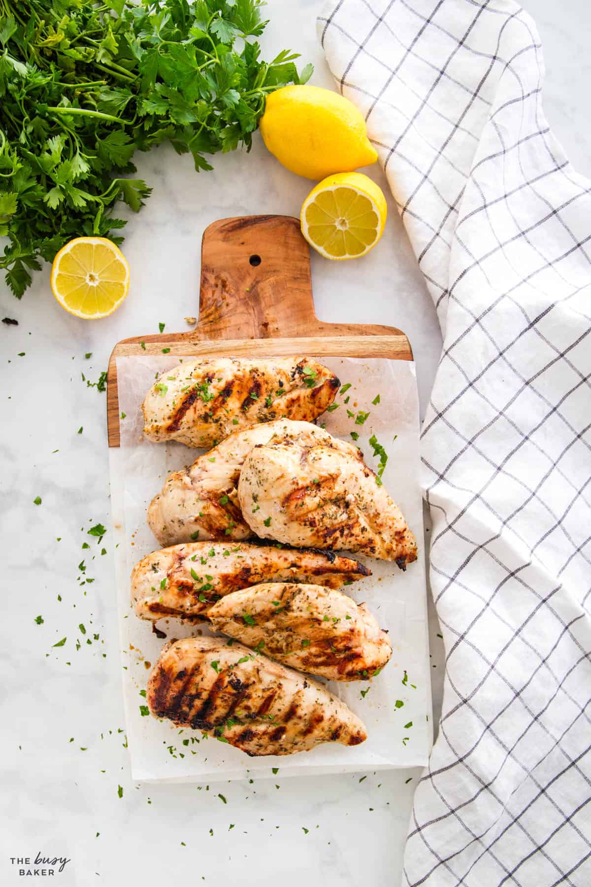 6 chicken breasts with grill marks