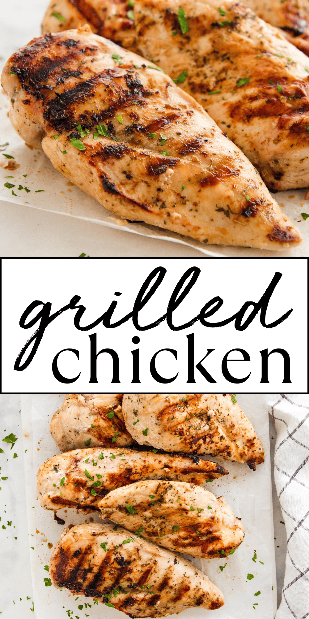 This Grilled Chicken recipe is the ultimate guide to the best juicy grilled chicken you'll ever taste! It's healthy, and quick & easy to make with a simple marinade for maximum flavour. Learn how to grill chicken so it's cooked perfectly every single time and NEVER dry! Recipe from thebusybaker.ca! #grilledchicken #healthychicken #healthyrecipe #healthjourney #health #lowfat #leanprotein #protein #grilling #summerrecipe via @busybakerblog