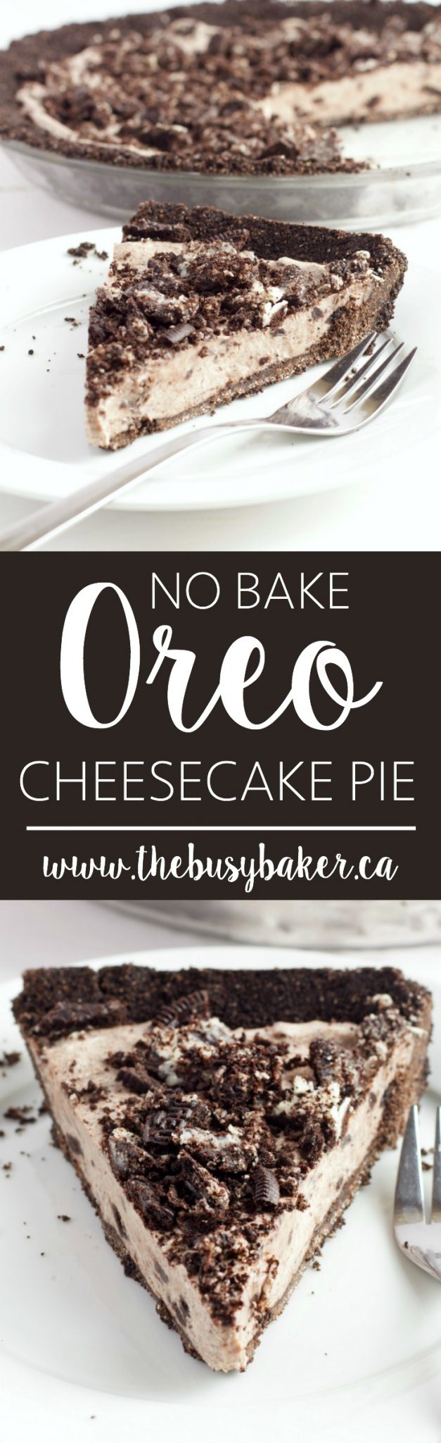 This No Bake Oreo Cheesecake Pie is a super easy to make cool and refreshing summer dessert! The filling is made from only 4 simple ingredients! Recipe from thebusybaker.ca! via @busybakerblog