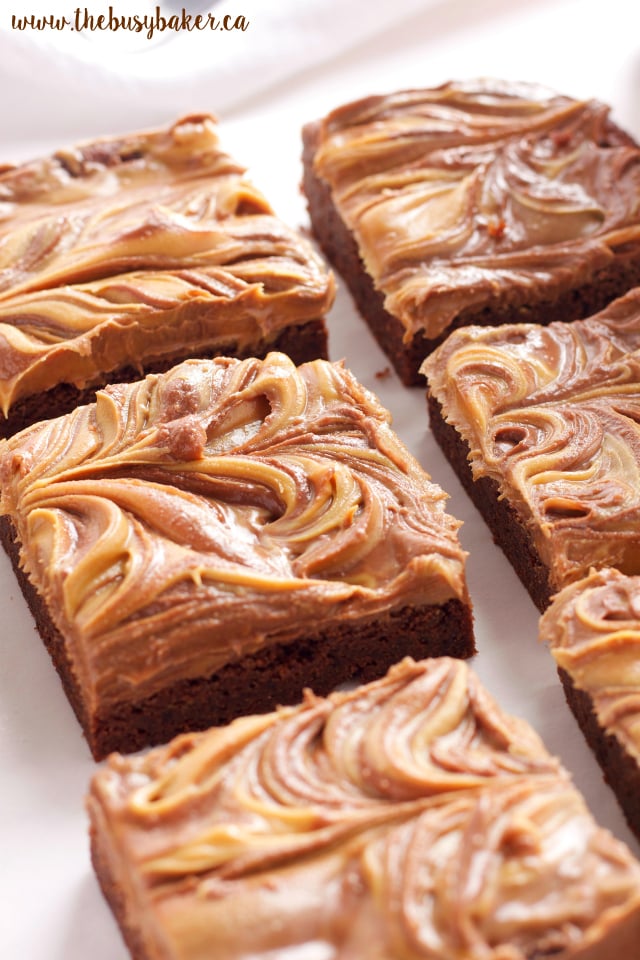 The ultimate Peanut Butter Chocolate Swirl Brownies! A super easy brownie recipe flavoured with peanut butter for the perfect sweet treat! Recipe from www.thebusybaker.ca!