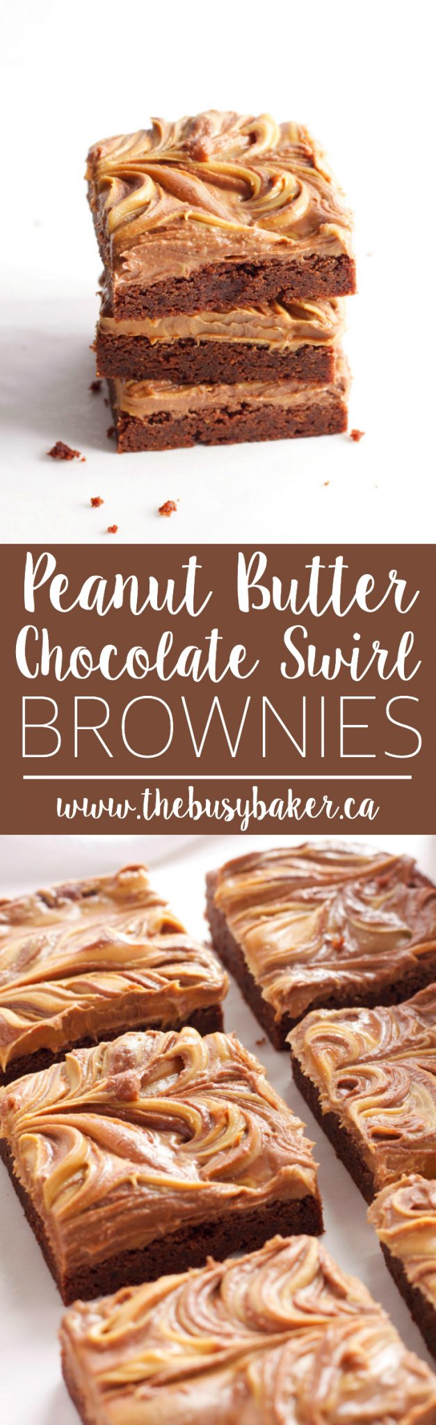 These Peanut Butter Chocolate Swirl Brownies are the perfect sweet treat for peanut butter chocolate lovers! And so easy to make! Recipe from thebusybaker.ca! via @busybakerblog