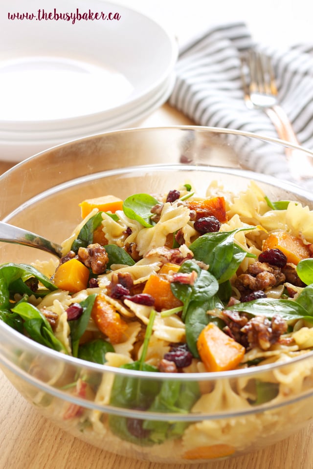 Butternut Squash Pasta Salad with Cranberries, Pancetta and Candied