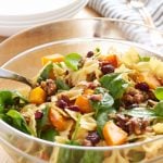 Butternut Squash Pasta Salad with Cranberries, Pancetta and Candied Walnuts