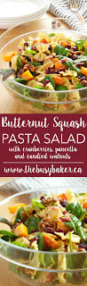 Butternut Squash Pasta Salad with Cranberries, Pancetta and Candied Walnuts www.thebusybaker.ca