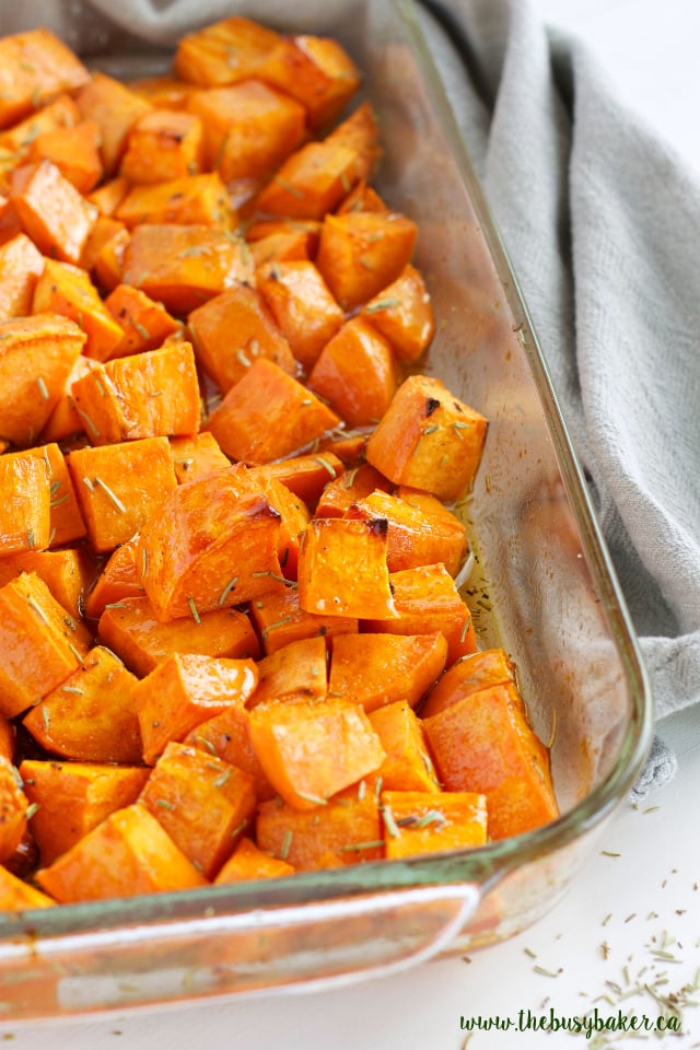 Maple and Rosemary Glazed Sweet Potatoes - Bowl of Delicious