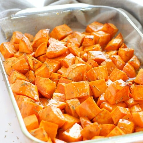 Maple Rosemary Roasted Sweet Potatoes - The Busy Baker