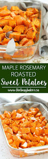 These Maple Rosemary Roasted Sweet Potatoes are the perfect holiday side dish! Recipe from www.thebusybaker.ca!