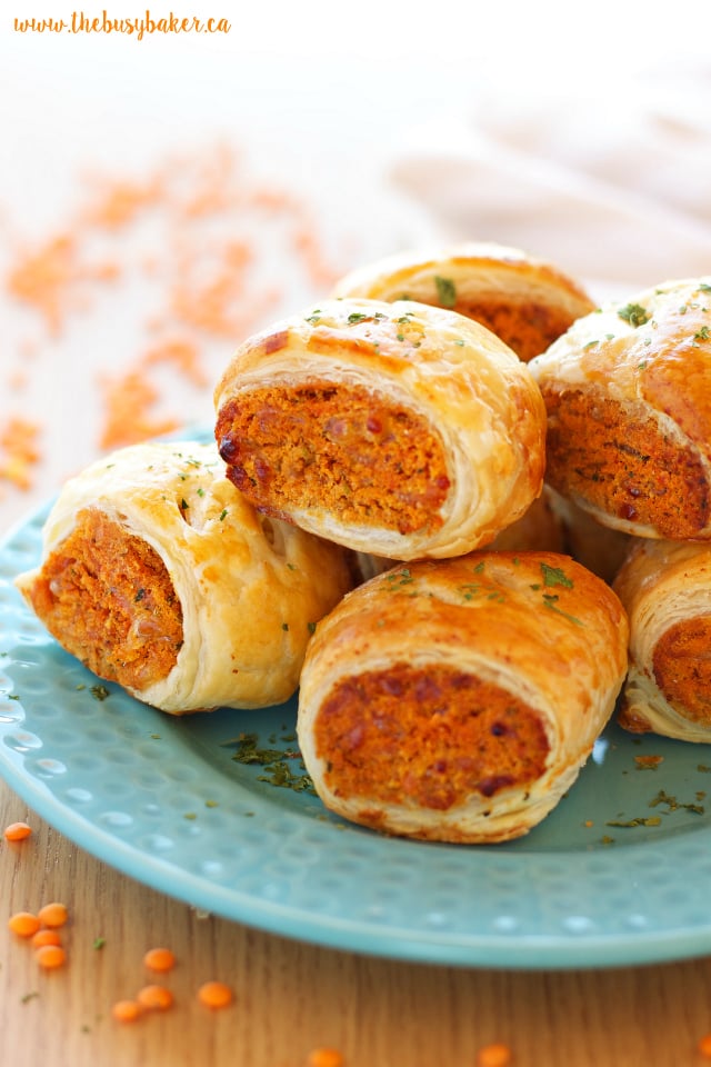 Vegetarian Red Lentil Sausage Rolls make the perfect vegetarian appetizer! www.thebusybaker.ca