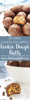 These No Bake Chocolate Dipped Cookie Dough Balls are the perfect sweet treat recipe! www.thebusybaker.ca