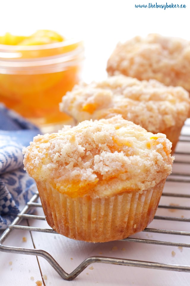 Peach Cobbler Muffins on cooling rack