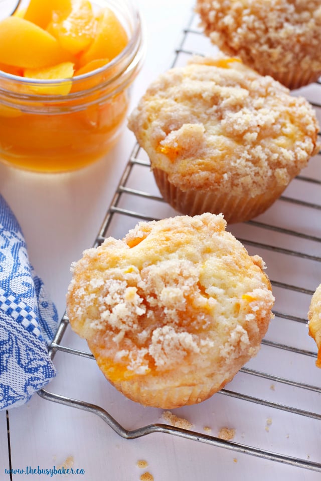 Peach Cobbler Muffins with Peaches in a jar