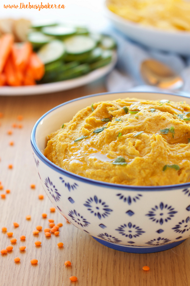 Red Lentil Curry Hummus - Try this deliciously healthy vegetarian recipe! www.thebusybaker.ca