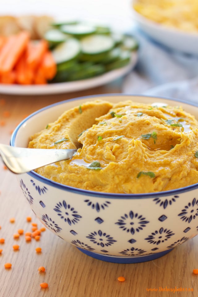 Red Lentil Curry Hummus - The Busy Baker