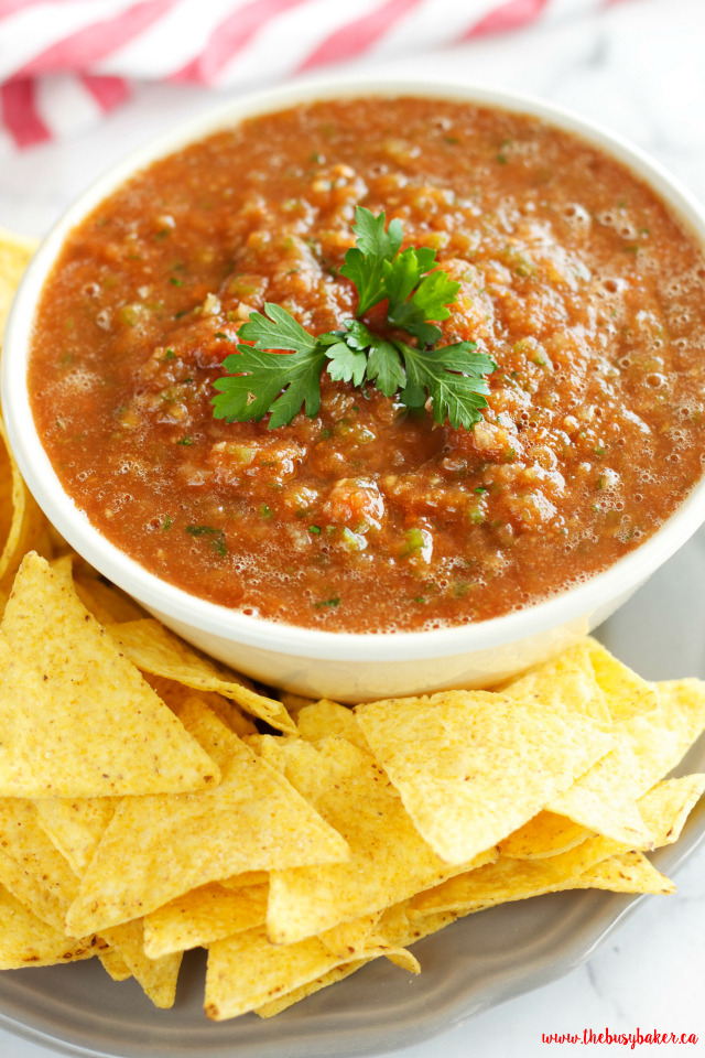 Easy Restaurant Style Blender homemade Salsa is SO easy to make and perfect for dipping! www.thebusybaker.ca