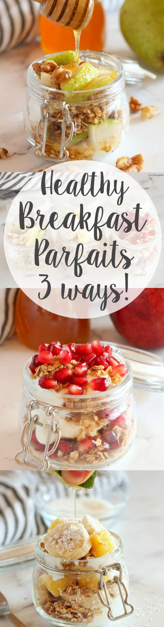 These Breakfast Fruit and Granola Parfaits (Basic Homemade Granola Recipe) are the perfect healthy, wholesome breakfast every day of the week! Recipes from www.thebusybaker.ca via @busybakerblog