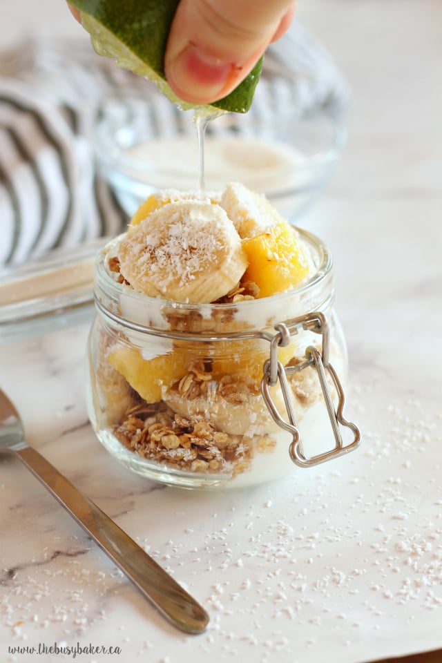 These Breakfast Fruit and Granola Parfaits (Basic Homemade Granola Recipe) are the perfect healthy, wholesome breakfast every day of the week! Recipes from www.thebusybaker.ca