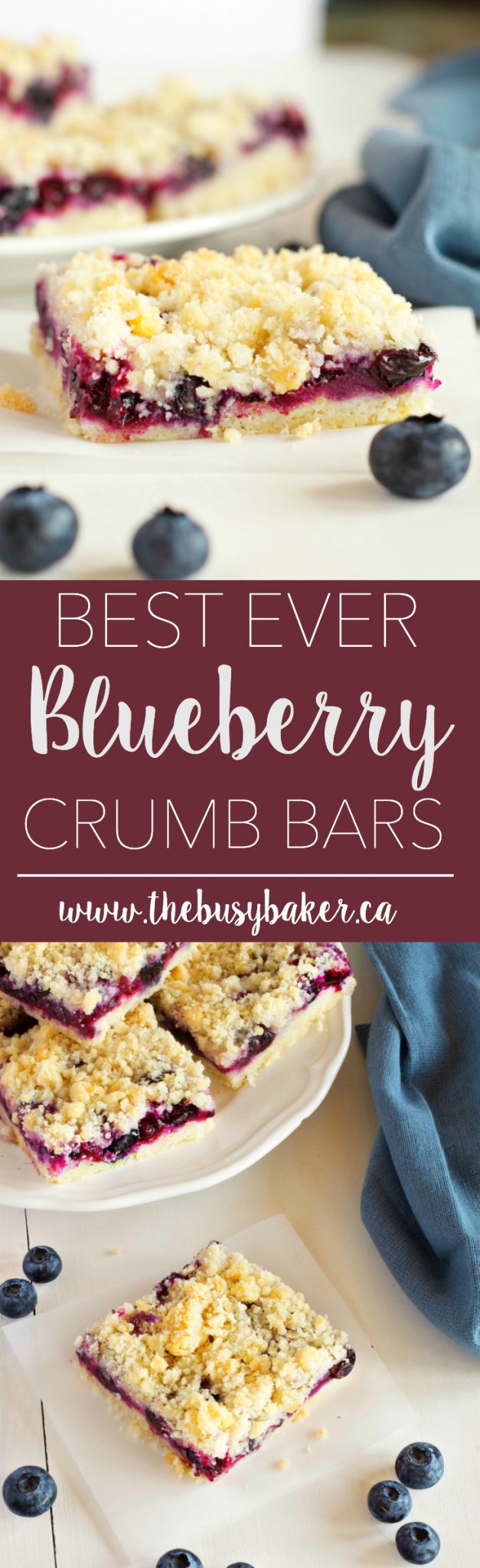 Made with fresh blueberries and a delicious shortbread-style streusel topping, these Blueberry Crumb Bars are irresistible! thebusybaker.ca via @busybakerblog