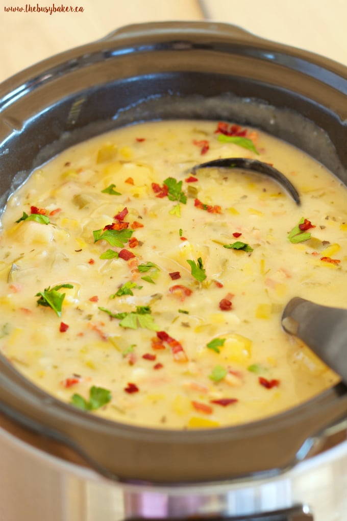 potato and leek soup in a slow cooker