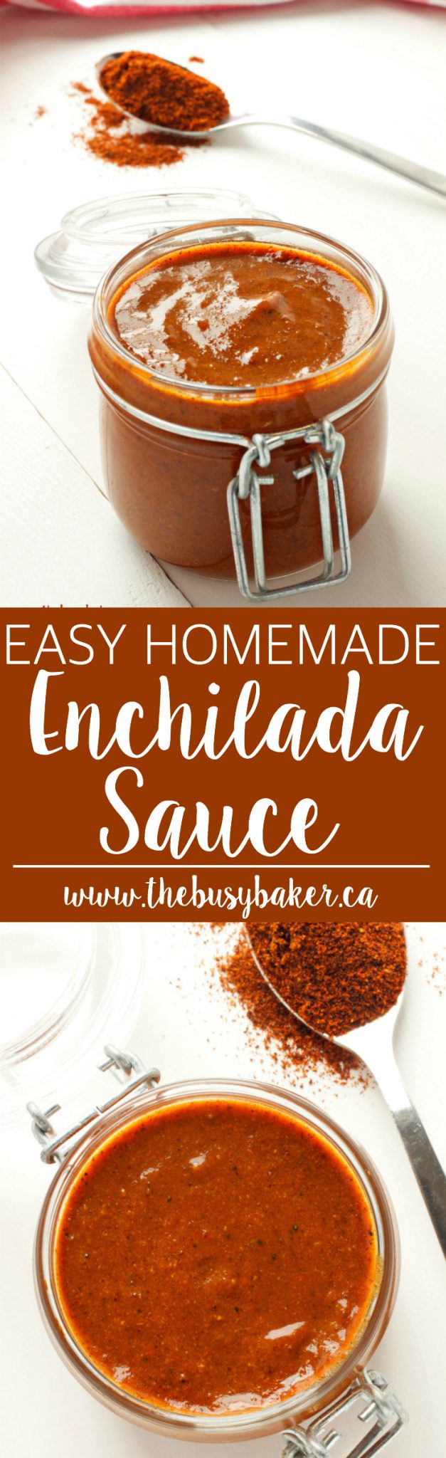 This Easy Homemade Mexican Enchilada Sauce is a super easy recipe made from basic pantry staples! Recipe from thebusybaker.ca via @busybakerblog