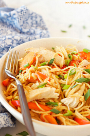 Easy One Pan Kung Pao Chicken Pasta - The Busy Baker