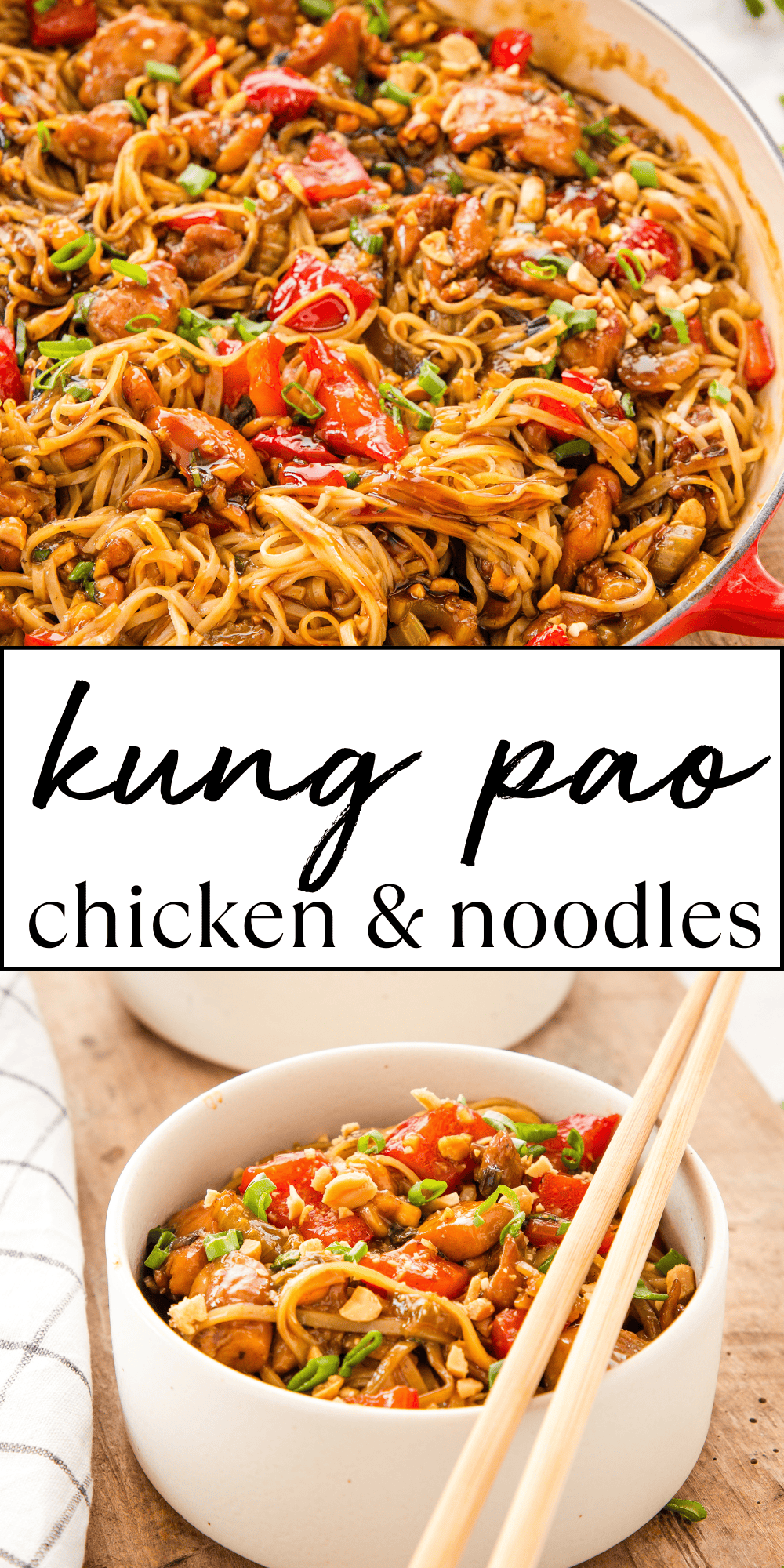This One Pan Kung Pao Chicken with Noodles is a super easy Asian-inspired weeknight meal that the whole family will love! It's ready in 30 minutes, and it's the perfect alternative to take-out! Recipe from thebusybaker.ca! #kungpaochicken #easykungpaochicken #chinesefood #takeoutrecipe #takeout #fakeaway #takeaway #kungpaochickenrecipe #onepotpasta #chineserecipe #chinesetakeout via @busybakerblog