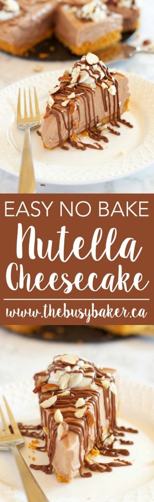 This Easy No Bake Nutella Cheesecake is the perfect easy dessert recipe for Nutella lovers! Recipe from thebusybaker.ca!