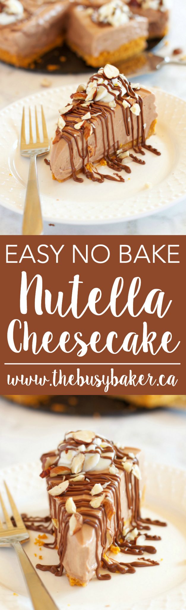 This Easy No Bake Nutella Cheesecake is the perfect easy dessert recipe for Nutella lovers! Recipe from thebusybaker.ca! via @busybakerblog