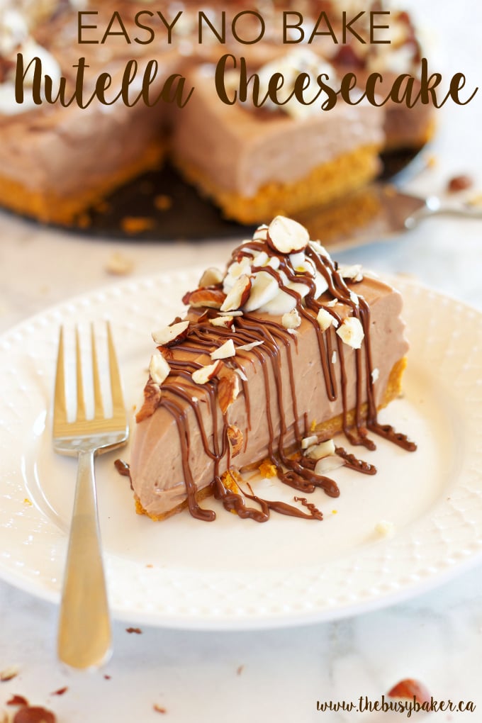 This Easy No Bake Nutella Cheesecake is the perfect easy dessert recipe for Nutella lovers! Recipe from thebusybaker.ca!