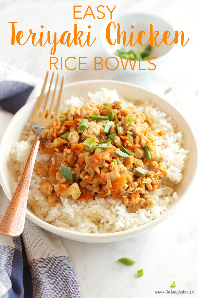 These Easy Teriyaki Chicken Rice Bowls make the perfect weeknight meal - on the table in 15 minutes! Recipe from thebusybaker.ca!