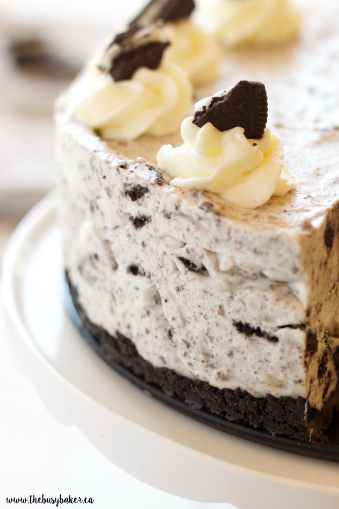 This Easy No Bake Oreo Cheesecake is smooth and creamy - it's the perfect cheesecake recipe and it's SO easy to make! Recipe from thebusybaker.ca!