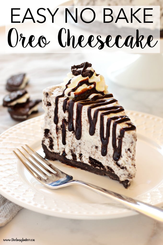 This Easy No Bake Oreo Cheesecake is smooth and creamy - it's the perfect cheesecake recipe and it's SO easy to make! Recipe from thebusybaker.ca!