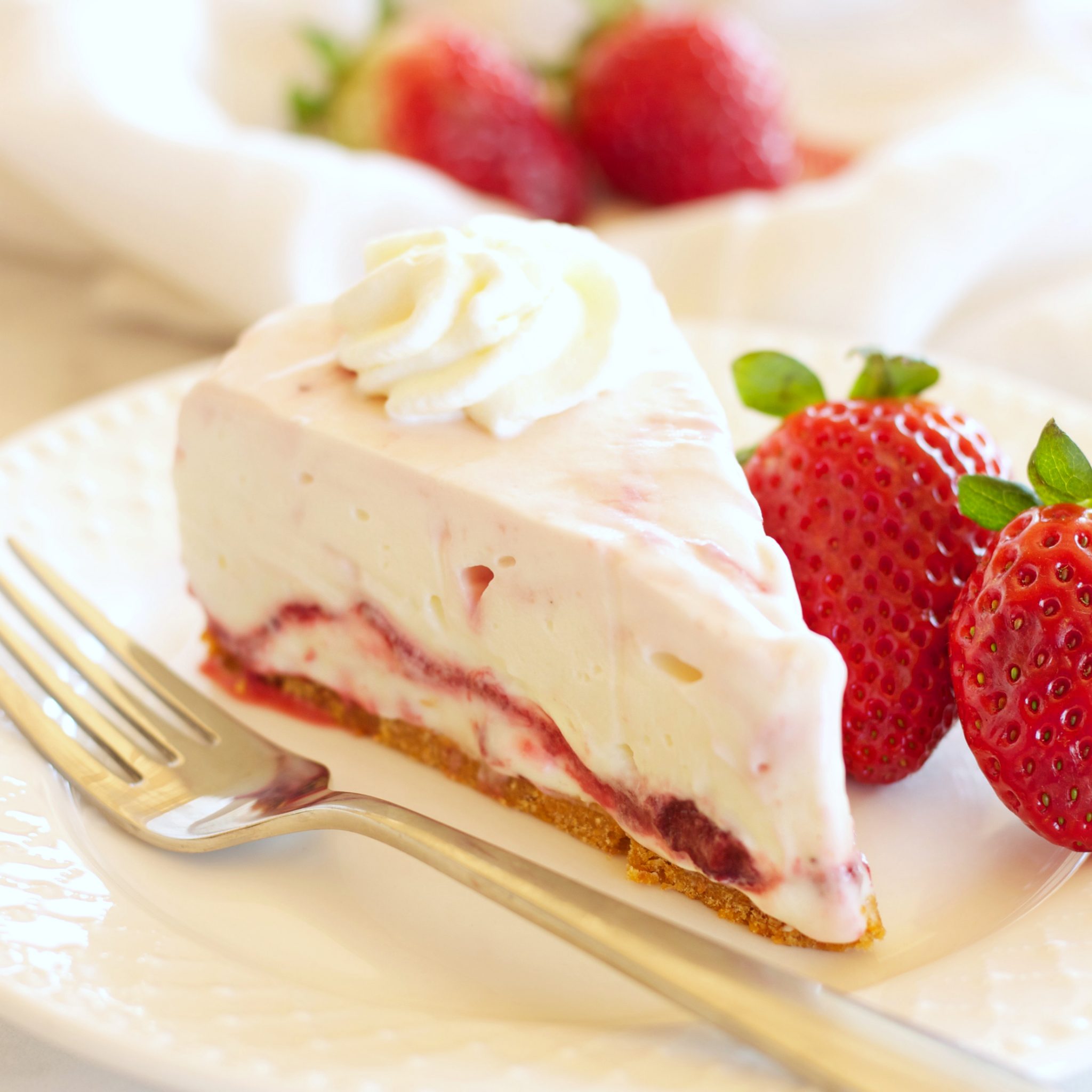 Easy No Bake Strawberry Swirl Cheesecake The Busy Baker