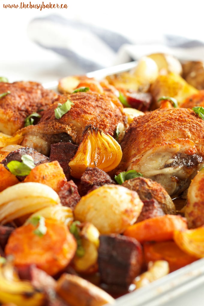 This Paprika Chicken Sheet Pan Dinner is an easy, healthy weeknight meal for the whole family that's on the table in 30 minutes or less! Recipe from thebusybaker.ca!