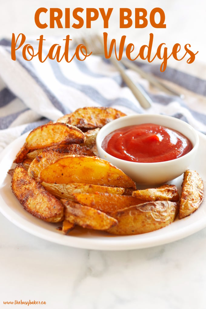 These Crispy Barbecue Potato Wedges are the perfect summer side dish - crispy on the outside and soft on the inside, with deliciously smoky BBQ flavor! Recipe from thebusybaker.ca!