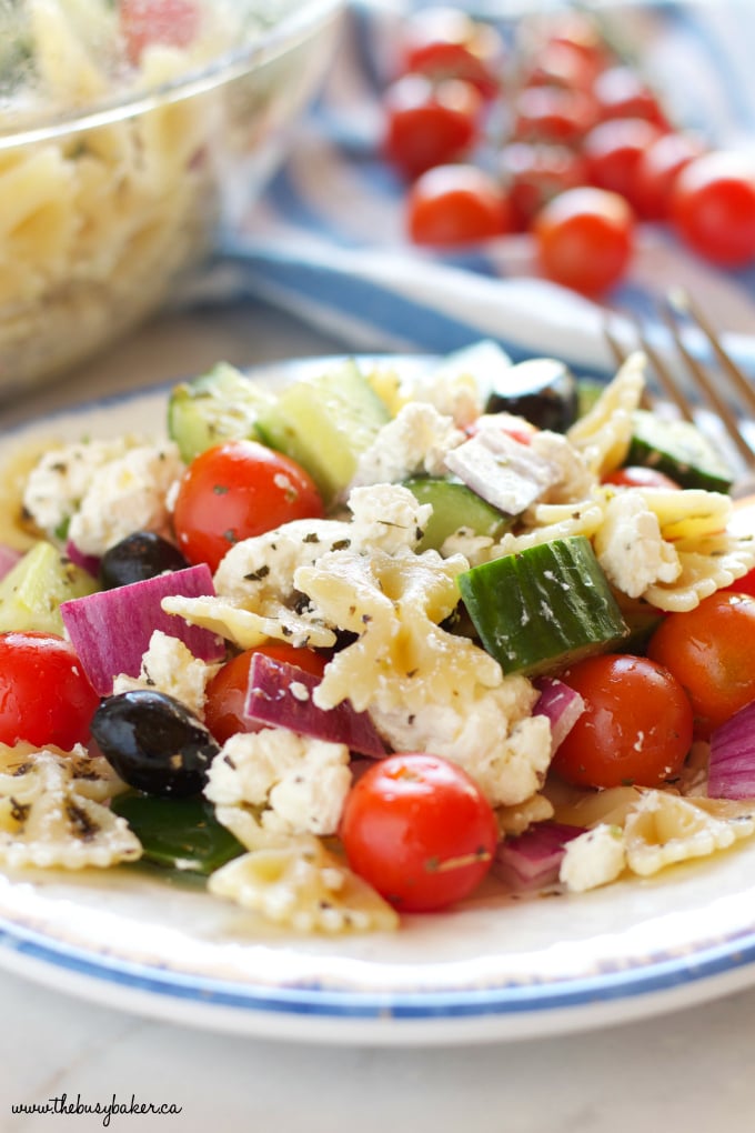 Quick and Easy Greek Pasta Salad - The Busy Baker