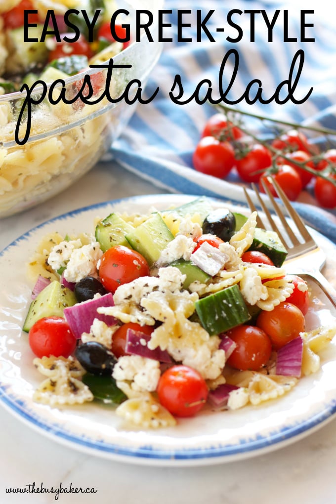 Quick and Easy Greek Pasta Salad - The Busy Baker