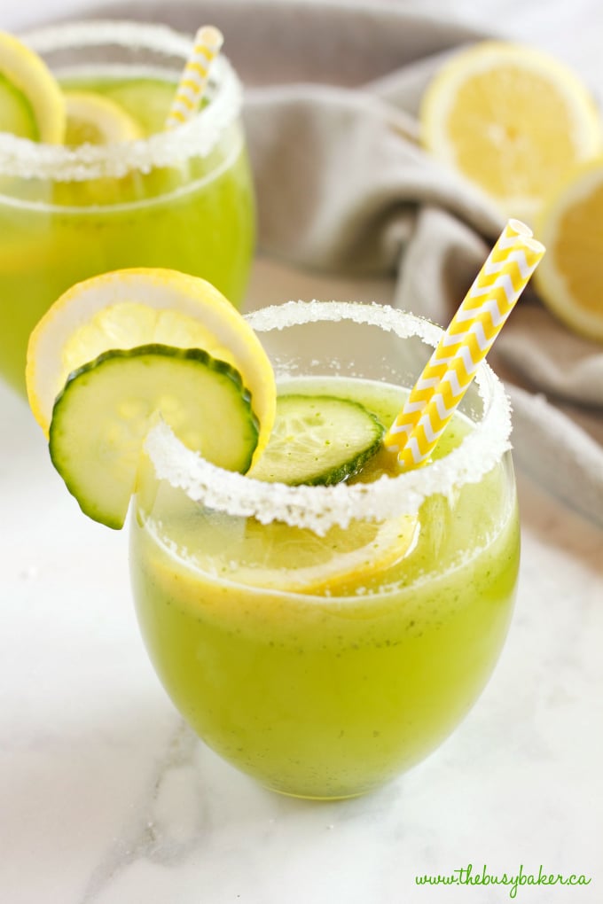 This Healthy Cucumber Lemonade is the perfect naturally-sweetened summer drink made from blended cucumbers, fresh lemon juice and honey! Get this easy summer recipe at thebusybaker.ca!