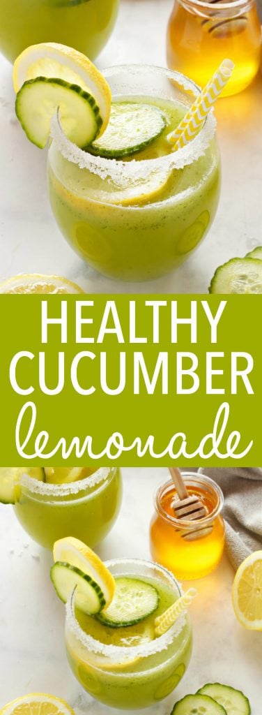 This Healthy Cucumber Lemonade is the perfect naturally-sweetened summer drink made from blended cucumbers, fresh lemon juice and honey! Get this easy summer recipe at thebusybaker.ca!