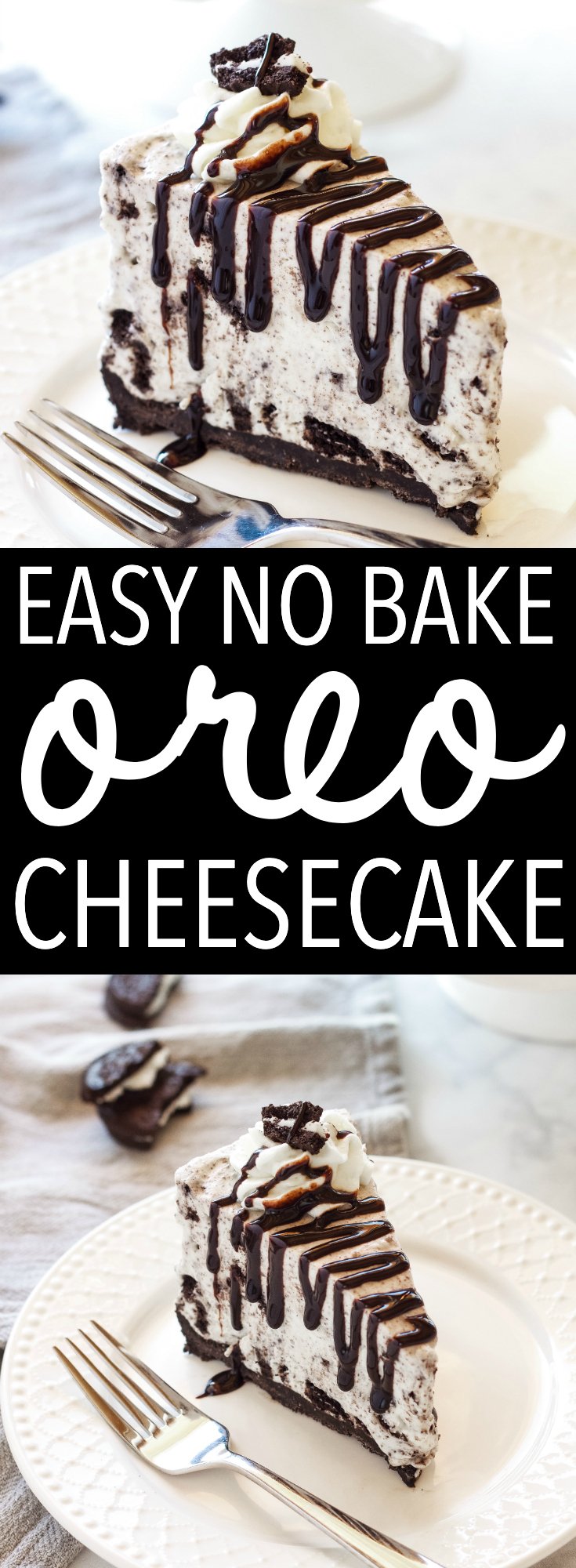 This Easy No Bake Oreo Cheesecake is smooth and creamy - it's the perfect cheesecake recipe and it's SO easy to make! Recipe from thebusybaker.ca! via @busybakerblog