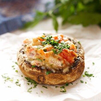 Creamy Bruschetta Stuffed Mushrooms - The Busy Baker