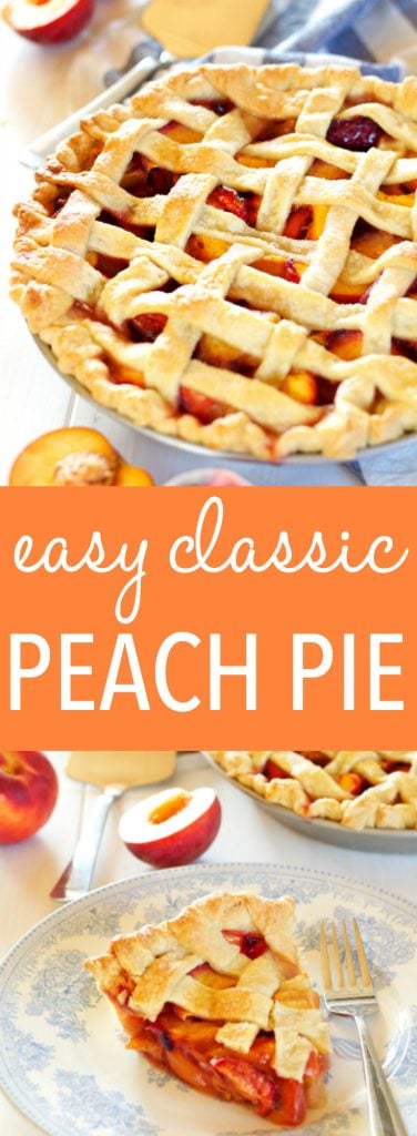 This Easy Classic Peach Pie recipe is simple and rustic, made with a butter crust and fresh peaches. Recipe includes my pro tips for the perfect pie every time! www.thebusybaker.ca