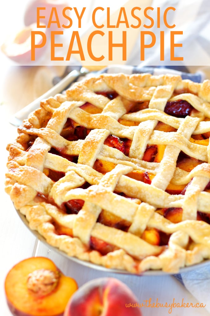 This Easy Classic Peach Pie recipe is simple and rustic, made with a butter crust and fresh peaches. Recipe includes my pro tips for the perfect pie every time! www.thebusybaker.ca