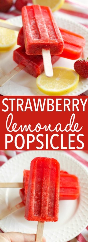 These Strawberry Lemonade Popsicles are the perfect healthy easy to make summer treat that's made with fresh strawberries and lemons! Perfect for kids! Recipe from thebusybaker.ca