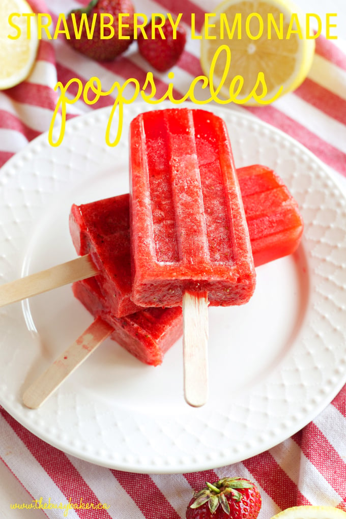 These Strawberry Lemonade Popsicles are the perfect healthy easy to make summer treat that's made with fresh strawberries and lemons! Perfect for kids! Recipe from thebusybaker.ca